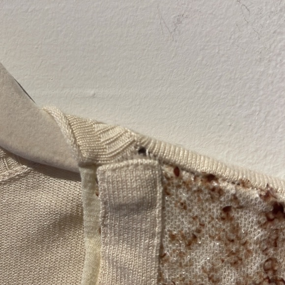 Chico's 0 Small Cardigan w/ Neutral Sequins Cream 3/4 Sleeves * - Picture 4 of 9